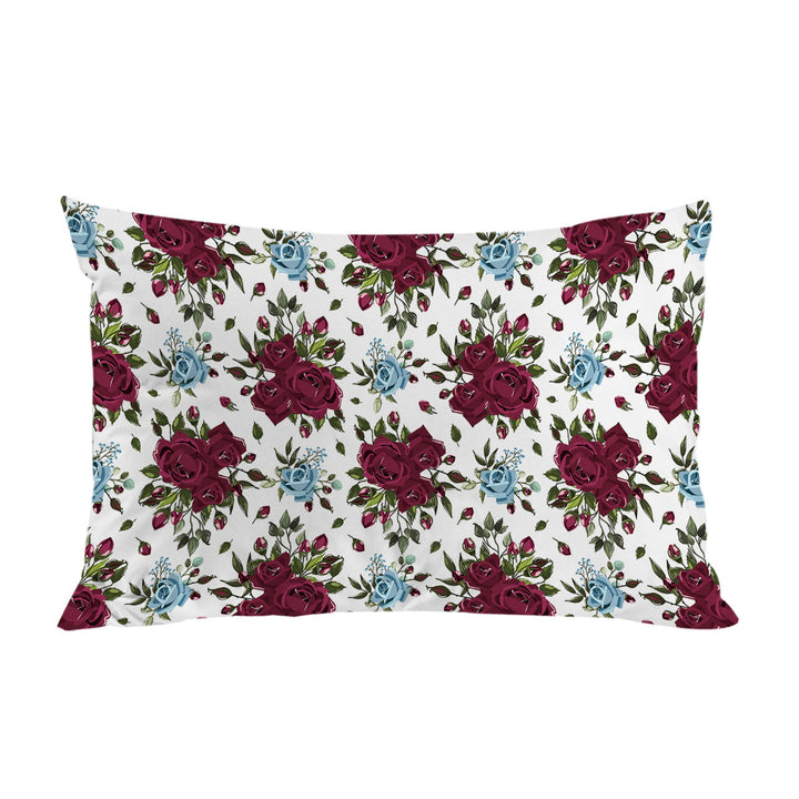 Maroon Red and Sky Blue Roses Pillowcase