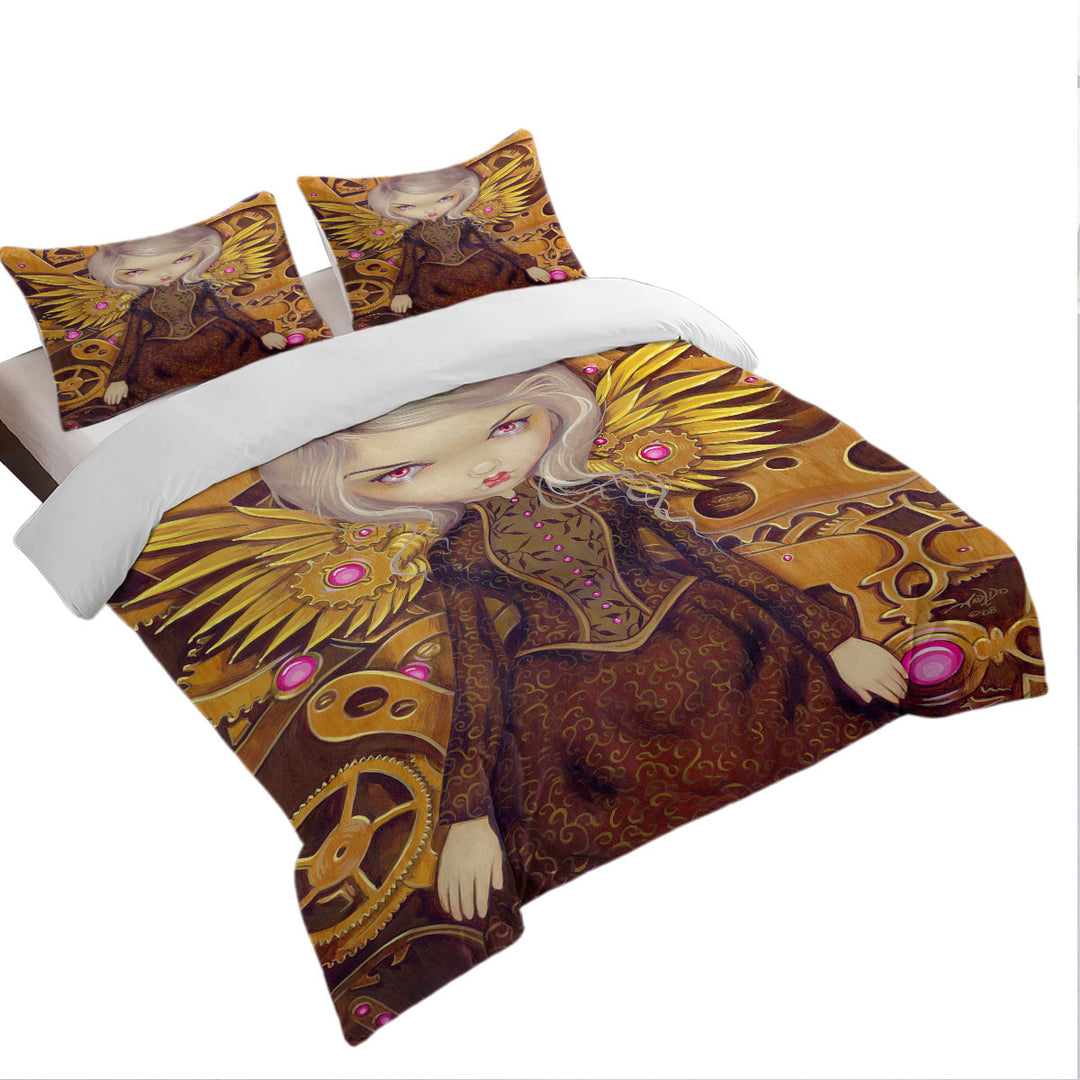 Mechanical Angel Steampunk Beautiful Clockwork Girl Duvet Cover Queen