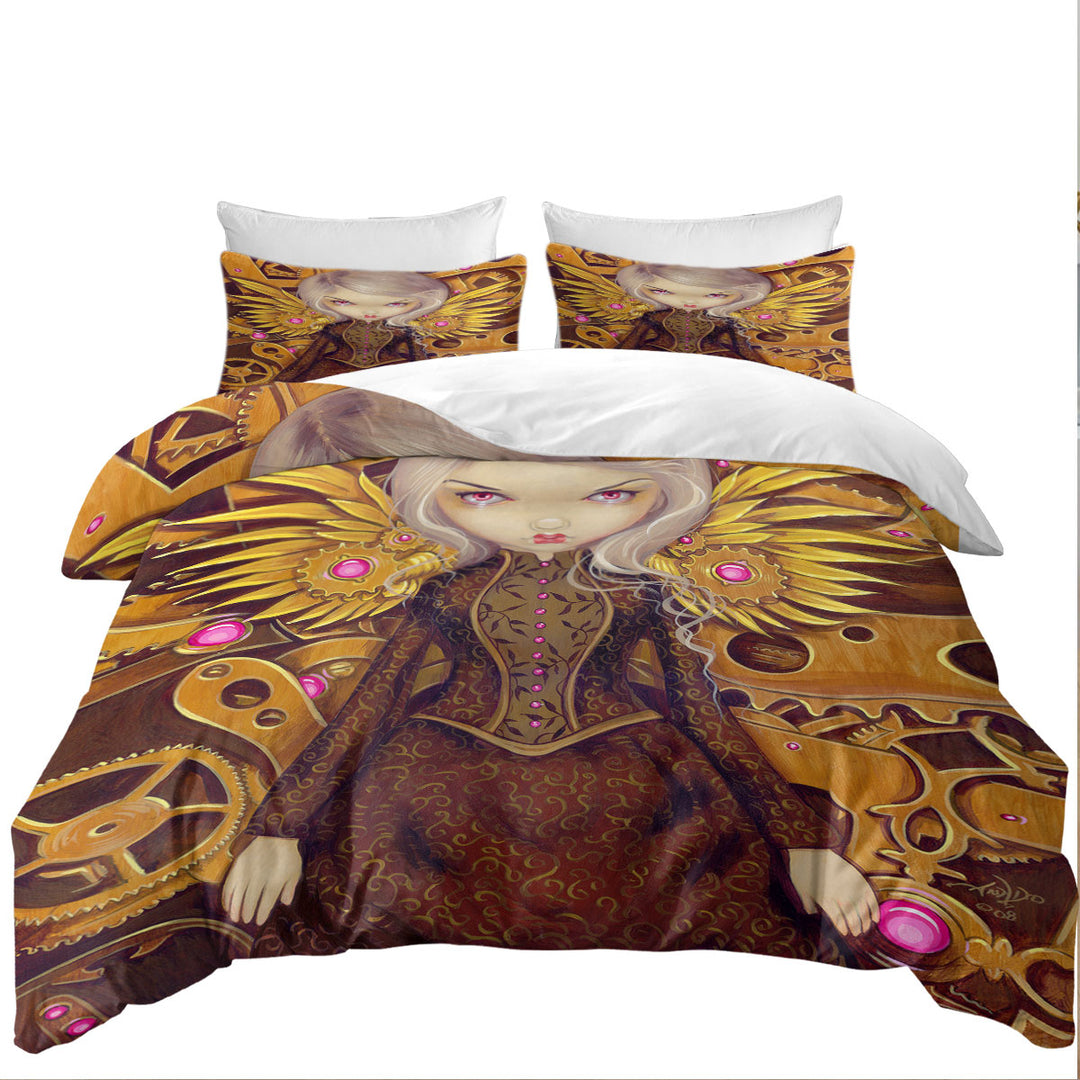 Mechanical Angel Steampunk Beautiful Clockwork Girl Duvet Covers King