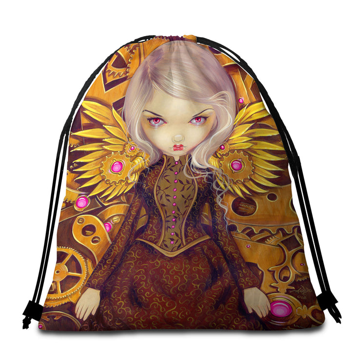 Mechanical Angel Steampunk Beautiful Clockwork Girl Packable Beach Towel