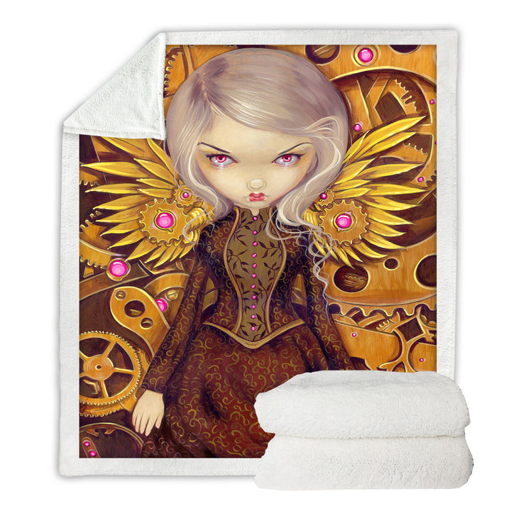 Mechanical Angel Steampunk Beautiful Clockwork Girl Sherpa Blanket