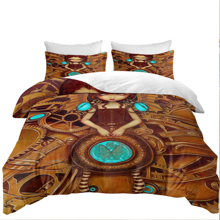 Mechanical Angel Steampunk Big Eyed Girl Duvet Cover Queen