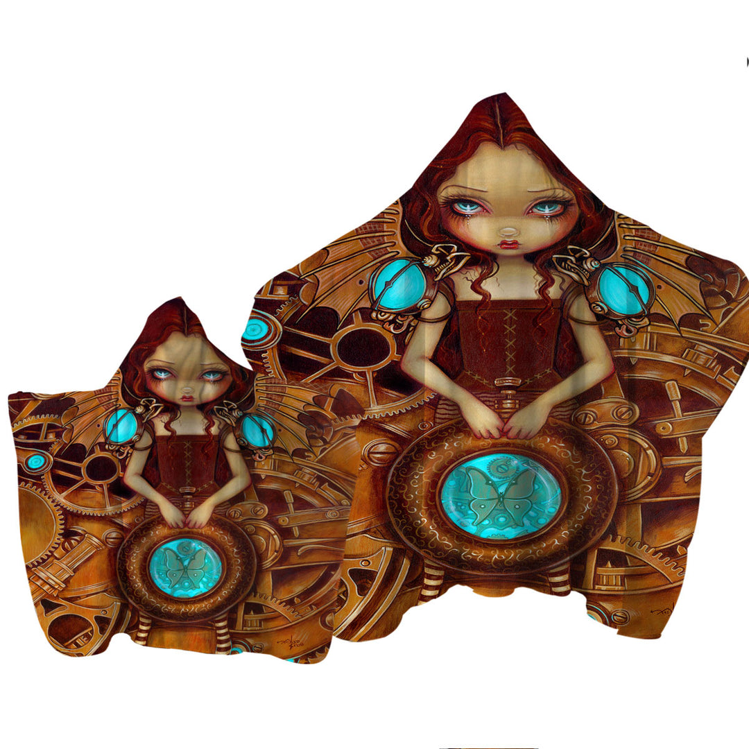 Mechanical Angel Steampunk Big Eyed Girl Towel with Hood