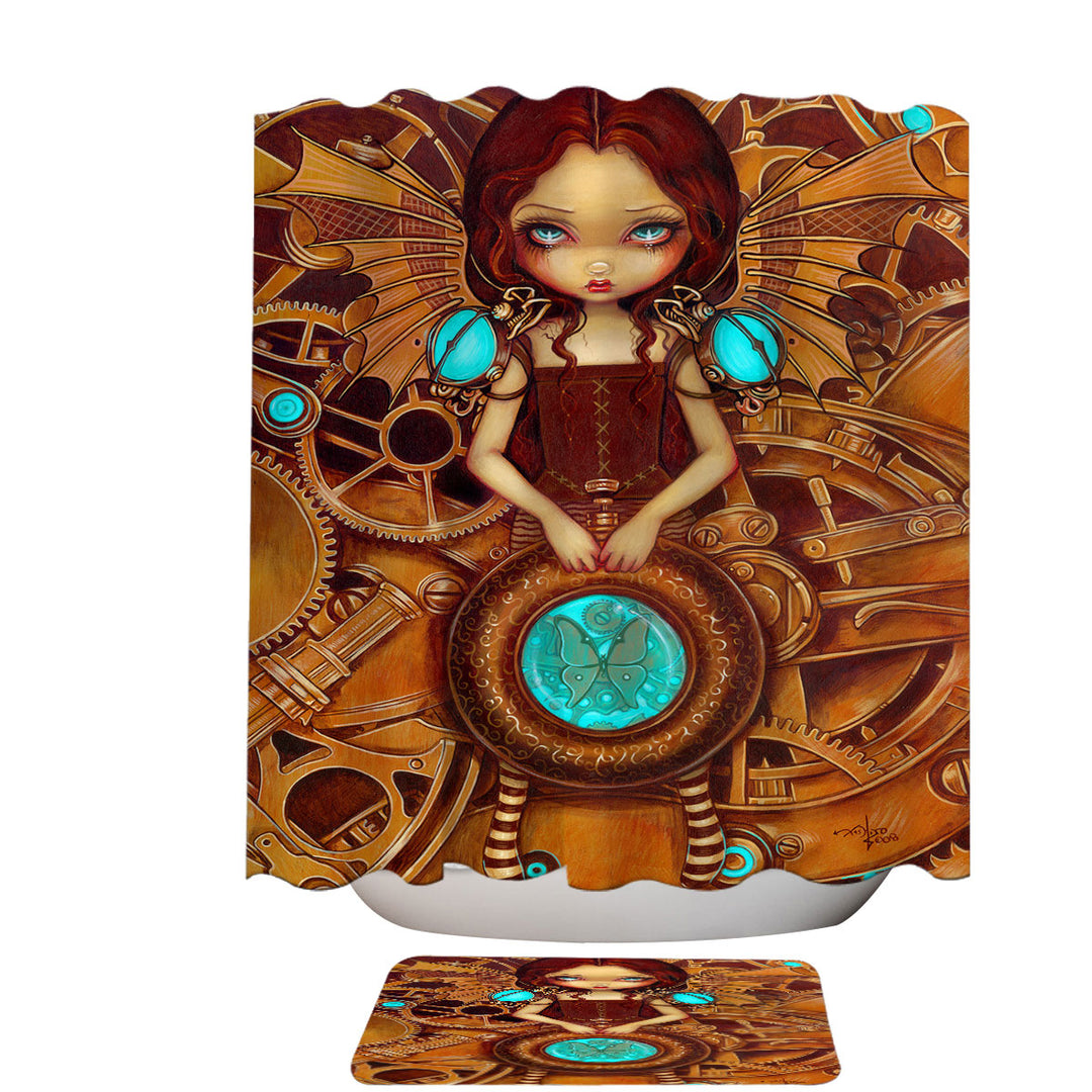 Mechanical Angel Steampunk Big Eyed Girl Trendy Shower Curtains