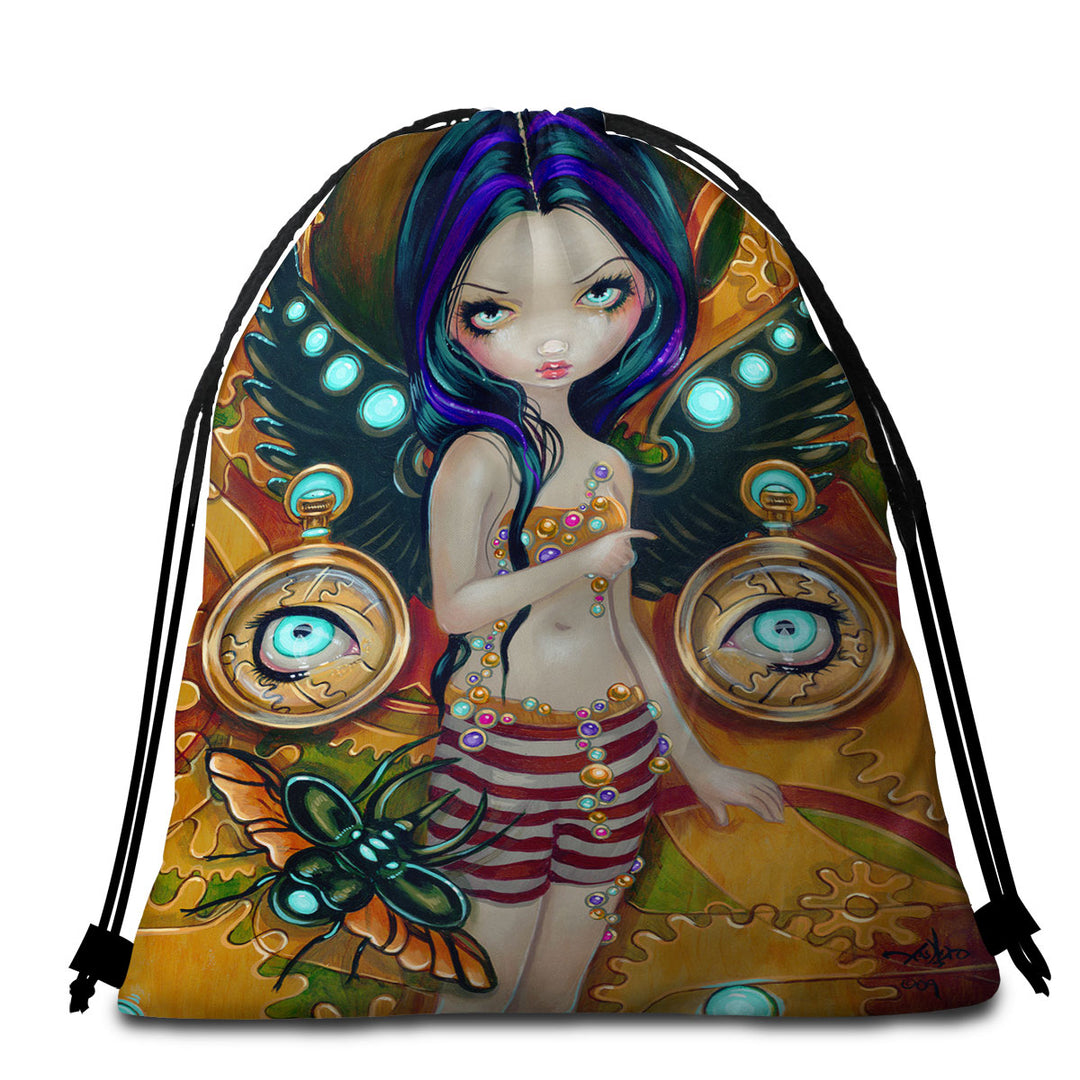 Mechanical Angel Steampunk Glowing Eyes Girl Beach Towel Bags