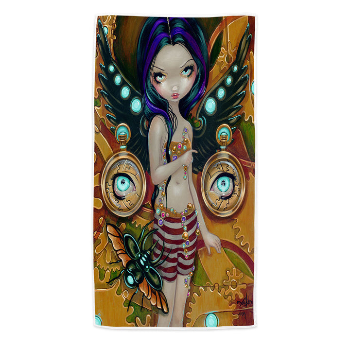 Mechanical Angel Steampunk Glowing Eyes Girl Beach Towel