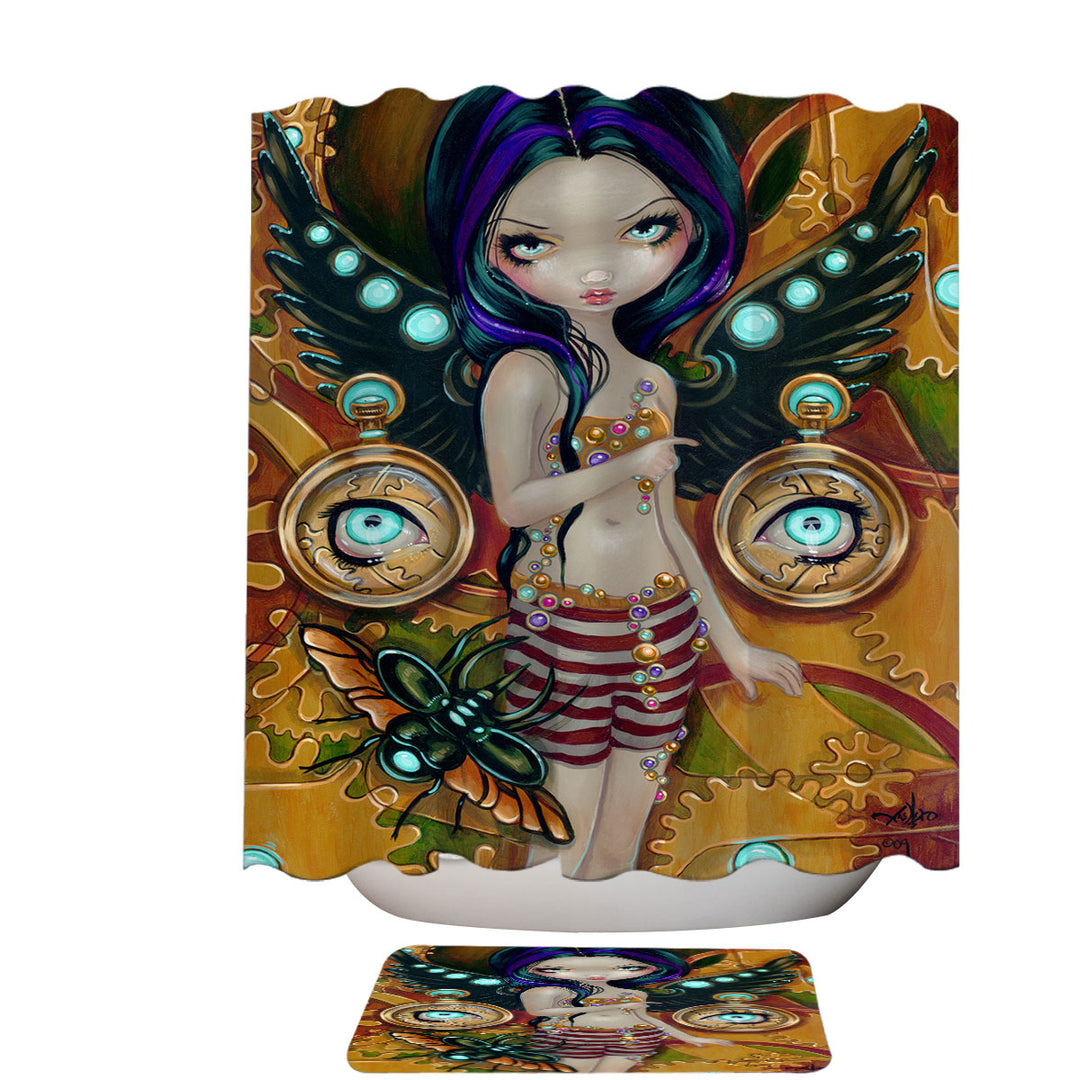 Mechanical Angel Steampunk Glowing Eyes Girl Shower Curtain