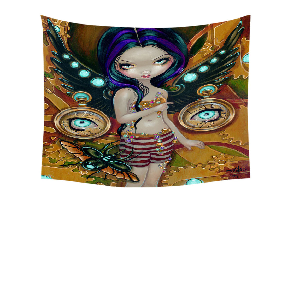 Mechanical Angel Steampunk Glowing Eyes Girl Tapestry Wall Art Prints