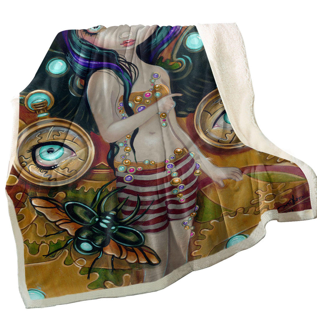 Mechanical Angel Steampunk Glowing Eyes Girl Throw Blanket