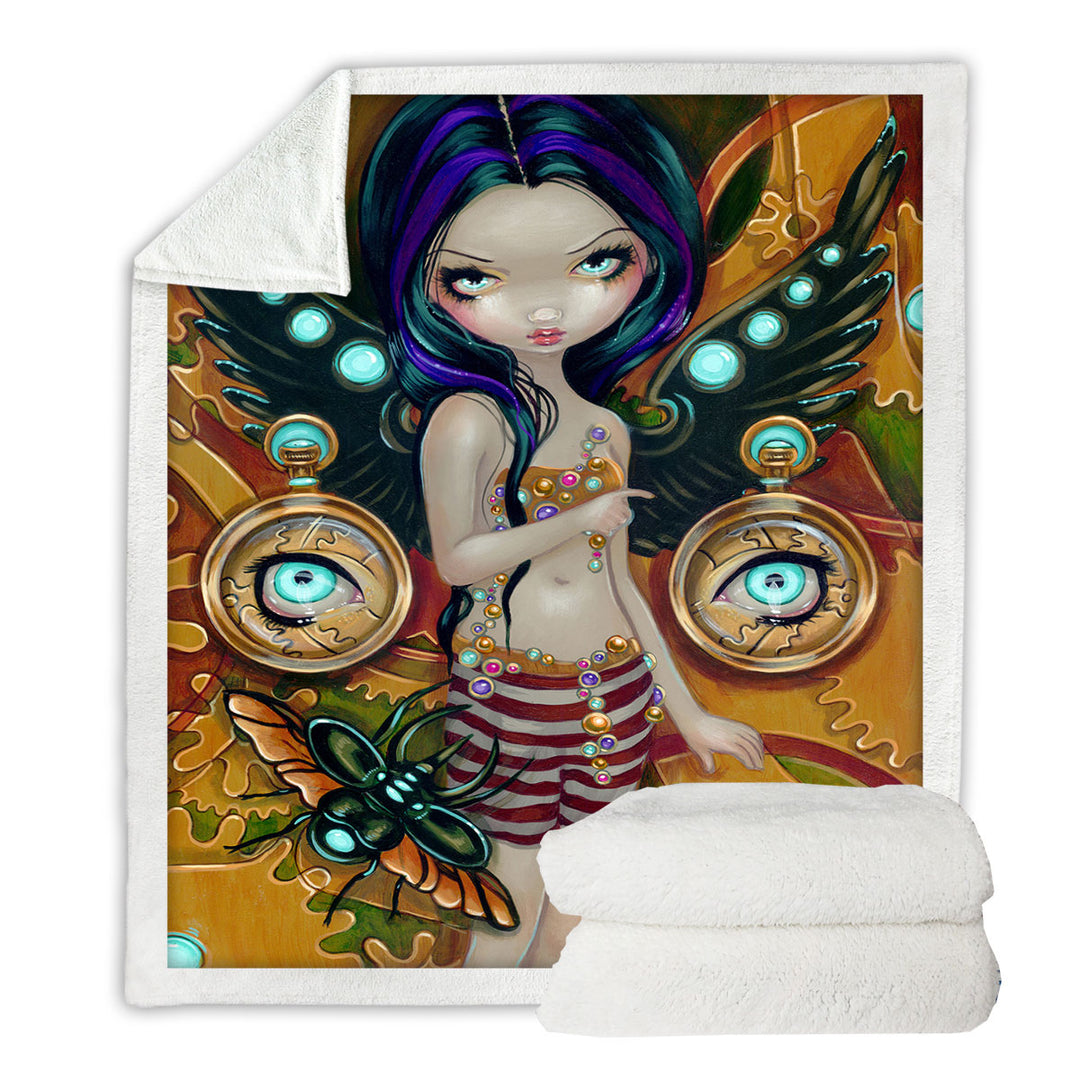 Mechanical Angel Steampunk Glowing Eyes Girl Throws