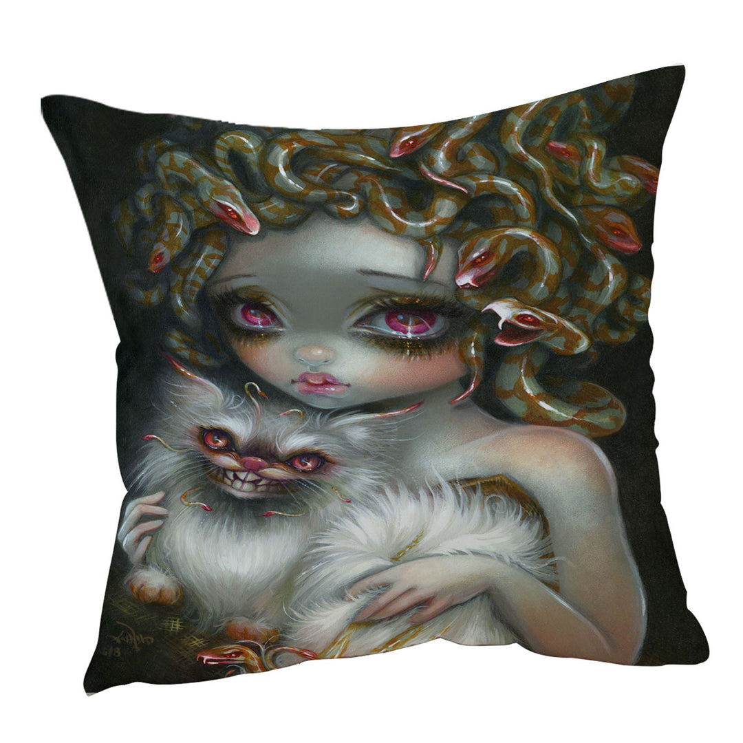 Medusa Cushion Cover Scary Fantasy Art Medusa Girl and Her Cat