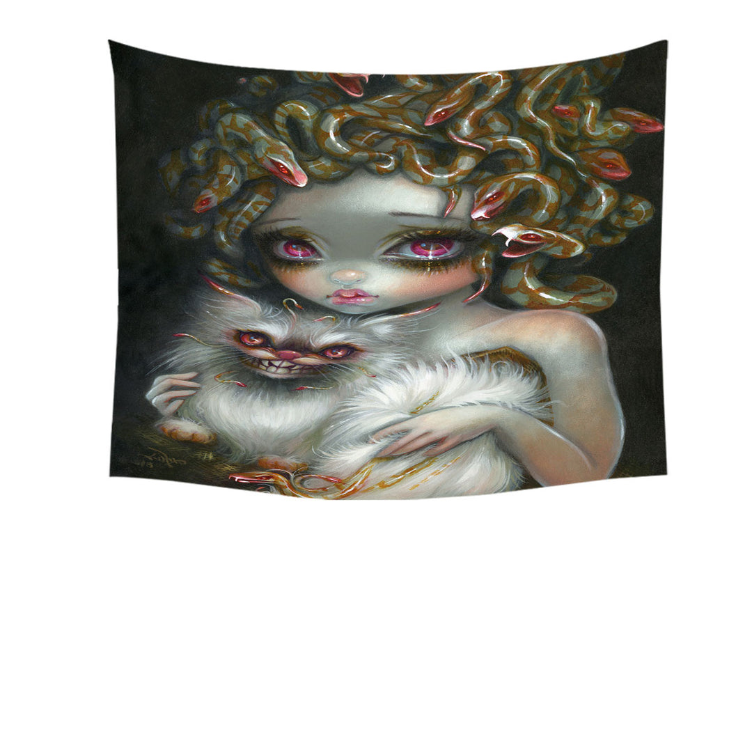 Medusa Tapestry Scary Fantasy Art Medusa Girl and Her Cat Wall Decor