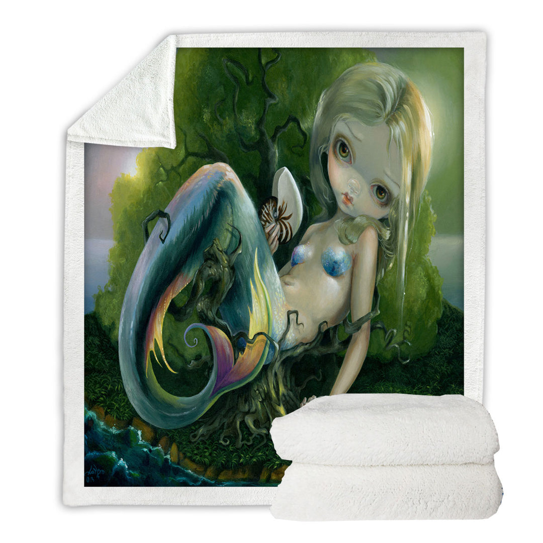 Melancholic Fantasy Stranded Island Mermaid Lightweight Blankets