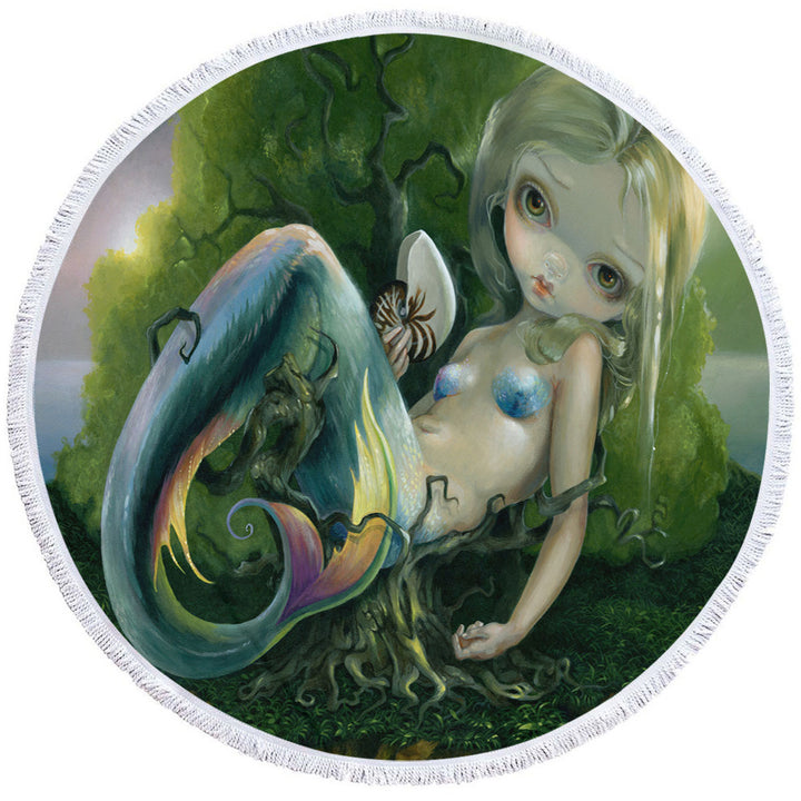 Melancholic Fantasy Stranded Island Mermaid Round Towel