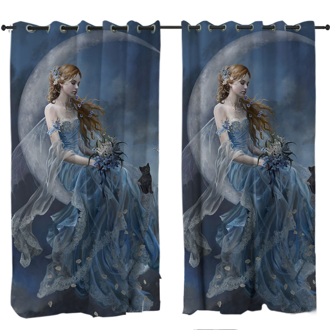 Melancholy Beautiful Moon Fairy in Blue Curtains for Living Room