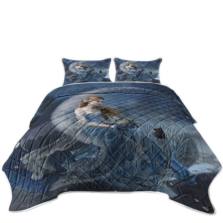 Melancholy Beautiful Moon Fairy in Blue Quilts