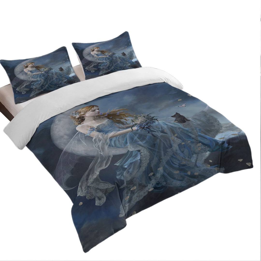 Melancholy Beautiful Moon Fairy in Blue Twin Duvet Covers