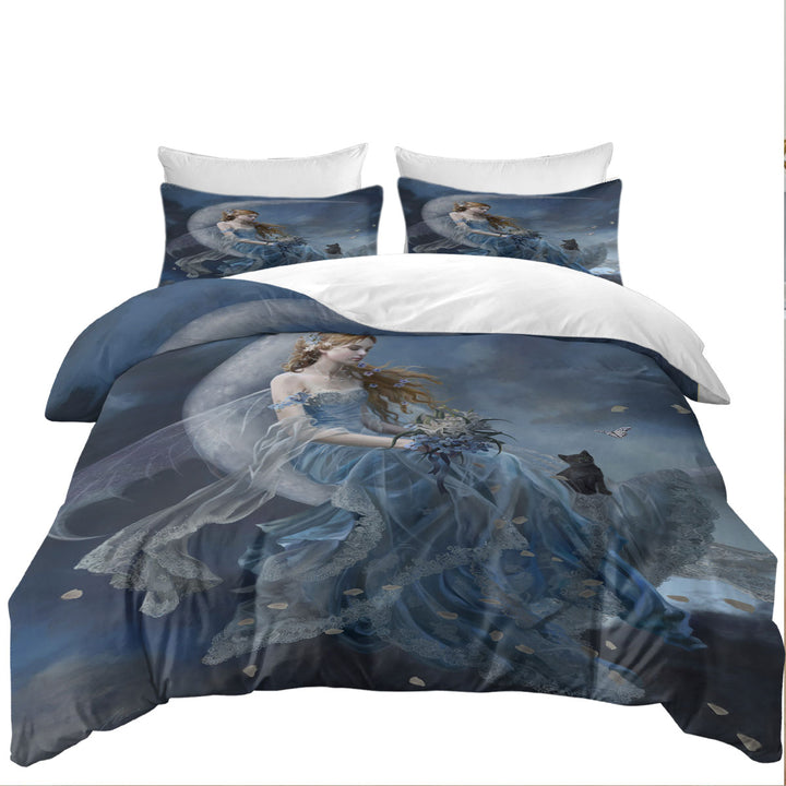 Melancholy Beautiful Moon Fairy in Blue Twin xl Duvet Covers