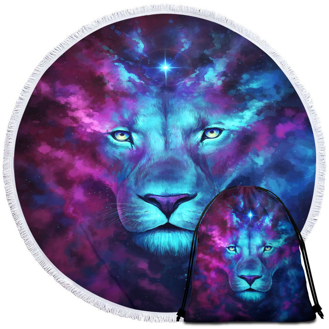 Mens Beach Towels with Animal Fantasy Art Firstborn Space Lion