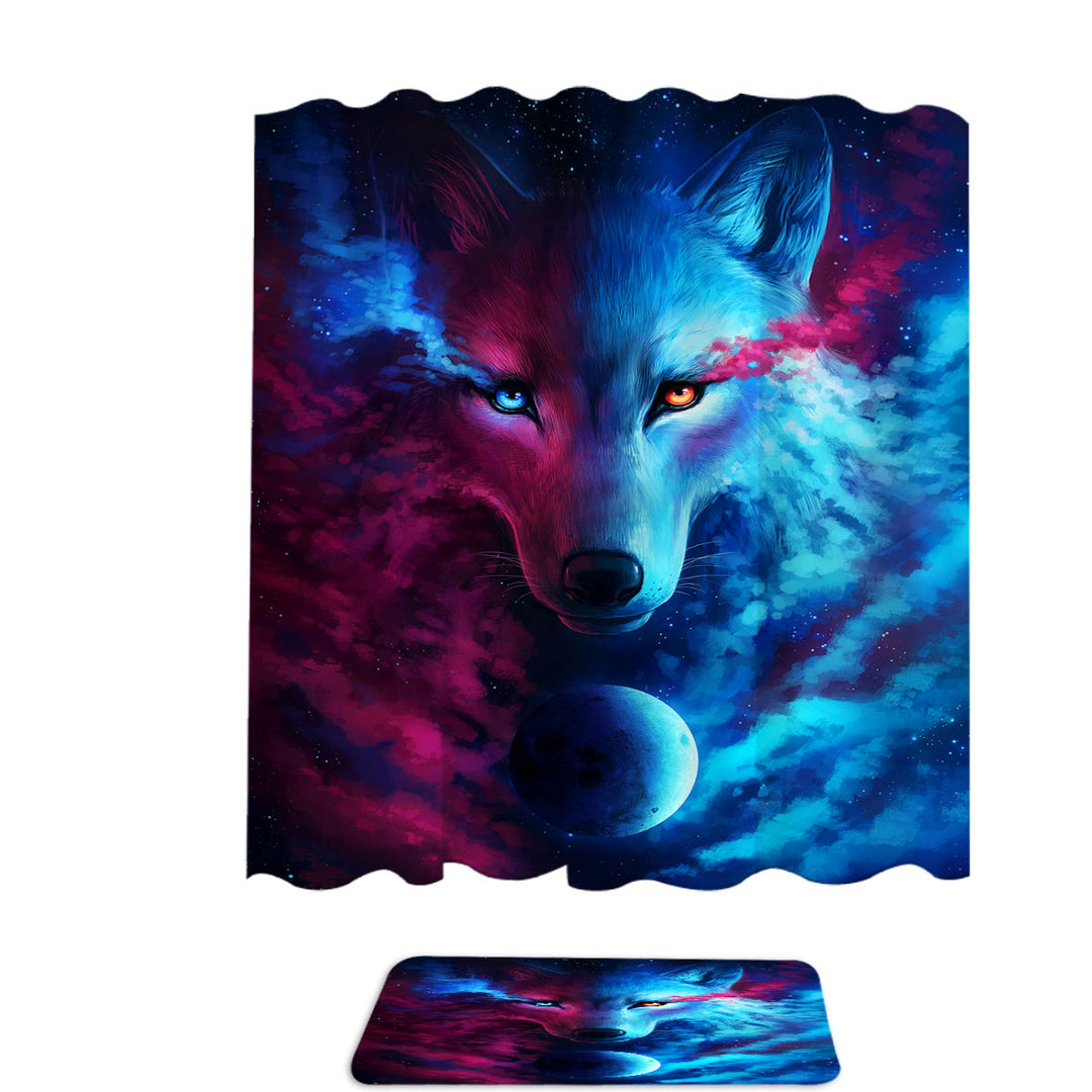 Mens Shower Curtains Where Light and Dark Meet Moon Wolf