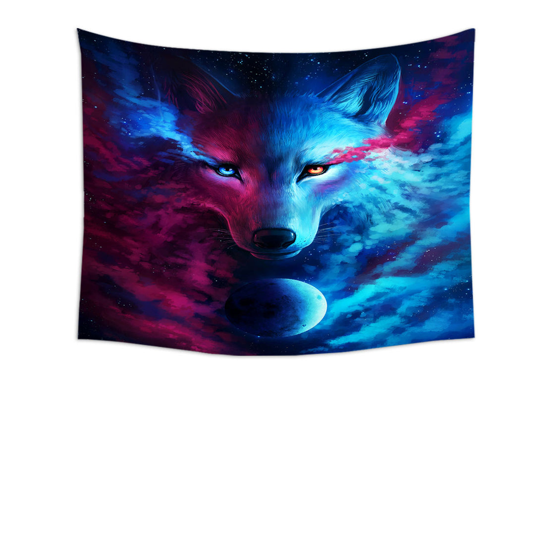 Mens Tapestry Wall Decor Where Light and Dark Meet Moon Wolf