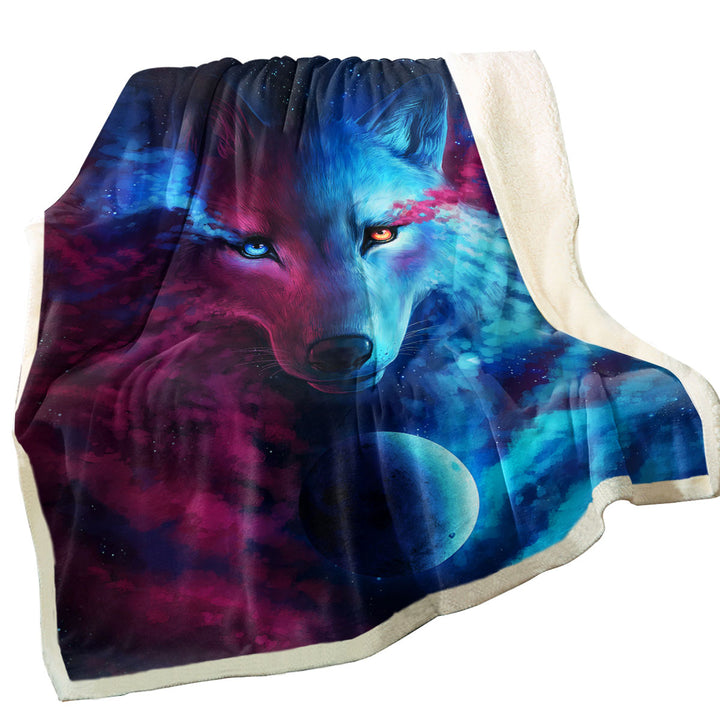 Mens Throw Blankets Where Light and Dark Meet Moon Wolf