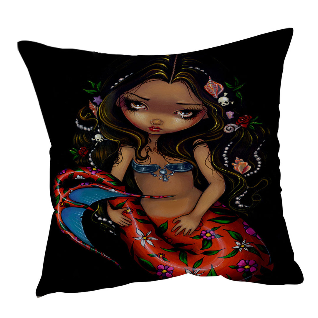 Mermaid Cushion Cover La Sirena the Big Eyed Mermaid with a Floral Tail