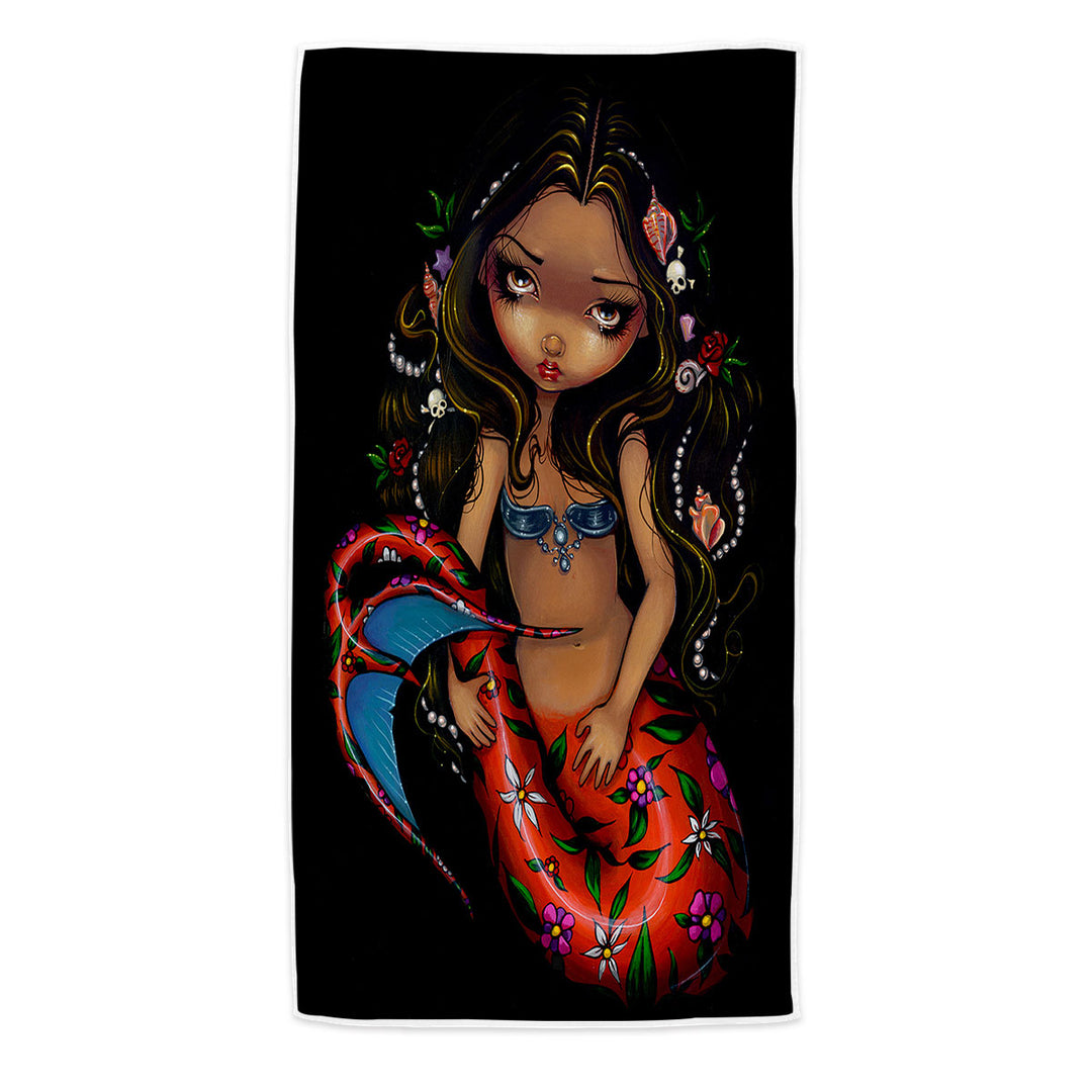 Mermaid Swims Towel La Sirena the Big Eyed Mermaid with a Floral Tail