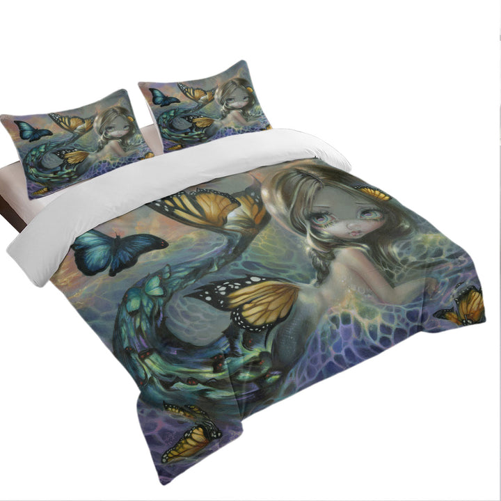 Mermaid and Butterflies Fantasy Painting Sea Monarch Coverlet