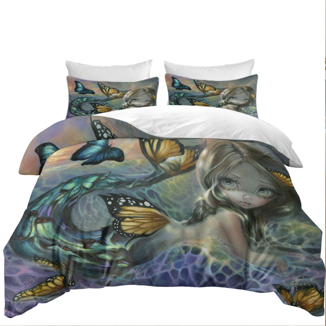 Mermaid and Butterflies Fantasy Painting Sea Monarch Coverlets