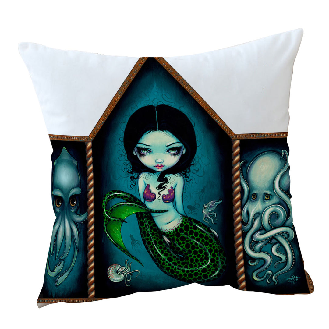 Mermaid with Cephalopods Octopus Squid Cushion Cover