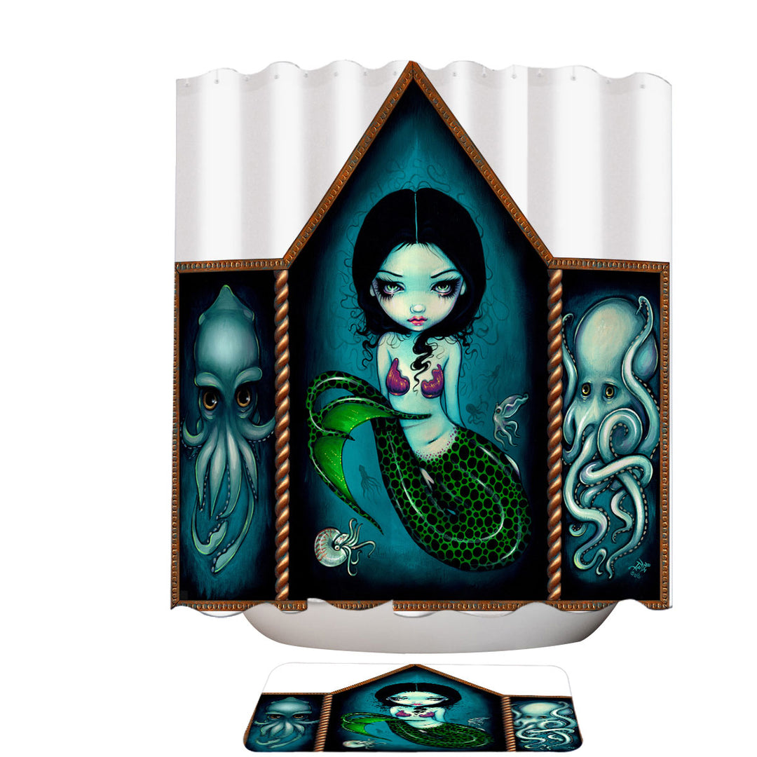 Mermaid with Cephalopods Octopus Squid Shower Curtain