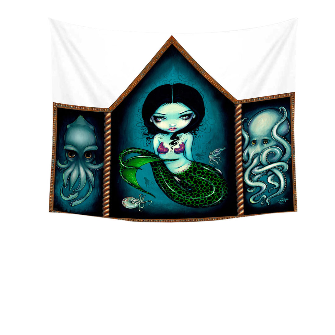 Mermaid with Cephalopods Octopus Squid Tapestry