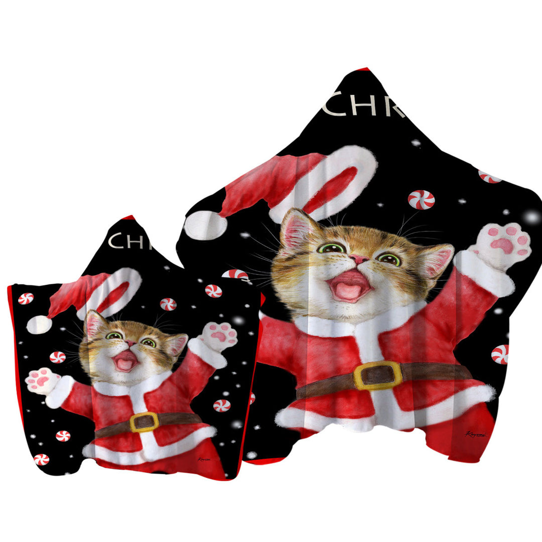 Merry Christmas Cats and Kittens Candy Snow Towel with Hood