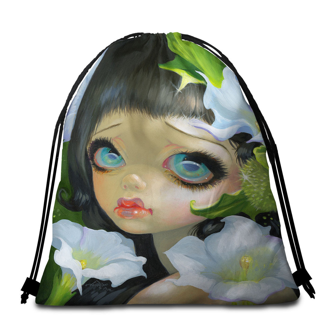 Microfibre Beach Towels of Poisonous Beauties Datura Girl and Flowers