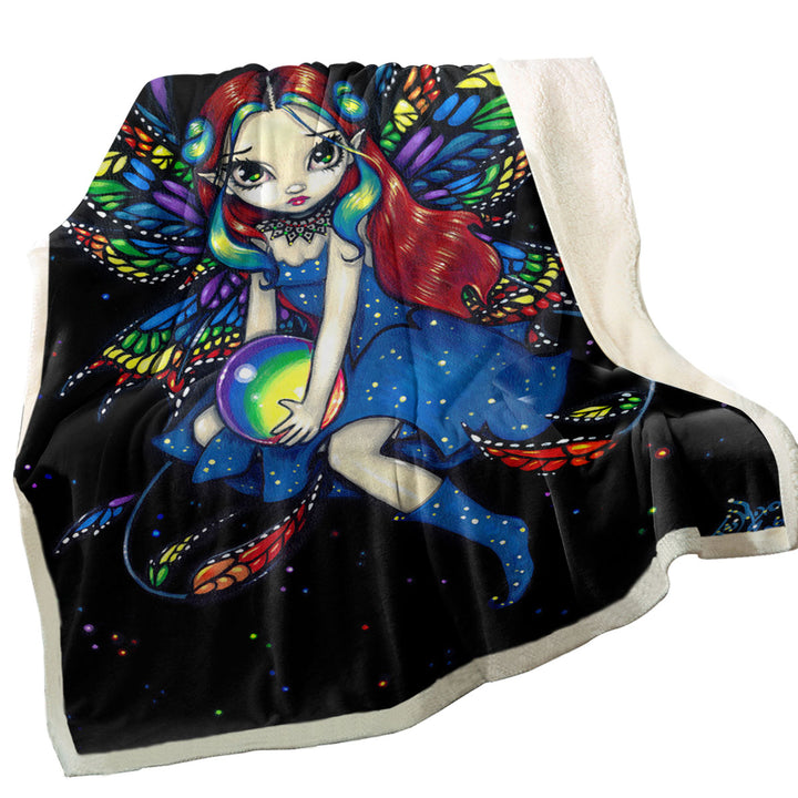 Midnight Rainbow Colorful Night Sky Fairy Couch Throws