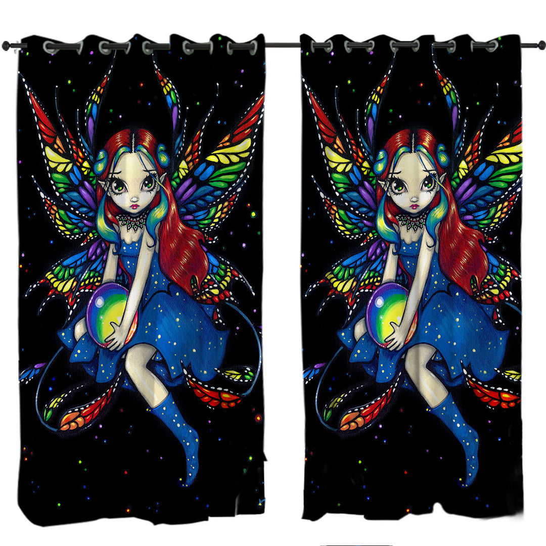 Midnight Rainbow Colorful Night Sky Fairy Curtain