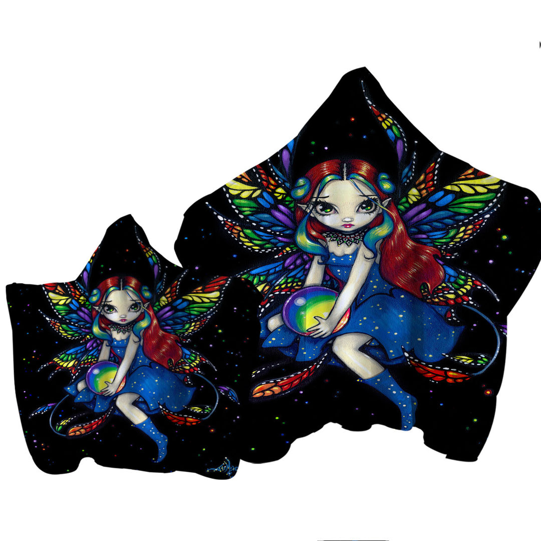 Midnight Rainbow Colorful Night Sky Fairy Hooded Beach Towel