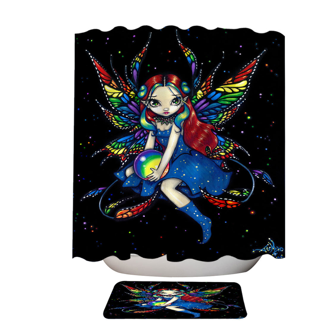 Midnight Rainbow Colorful Night Sky Fairy Shower Curtains Store