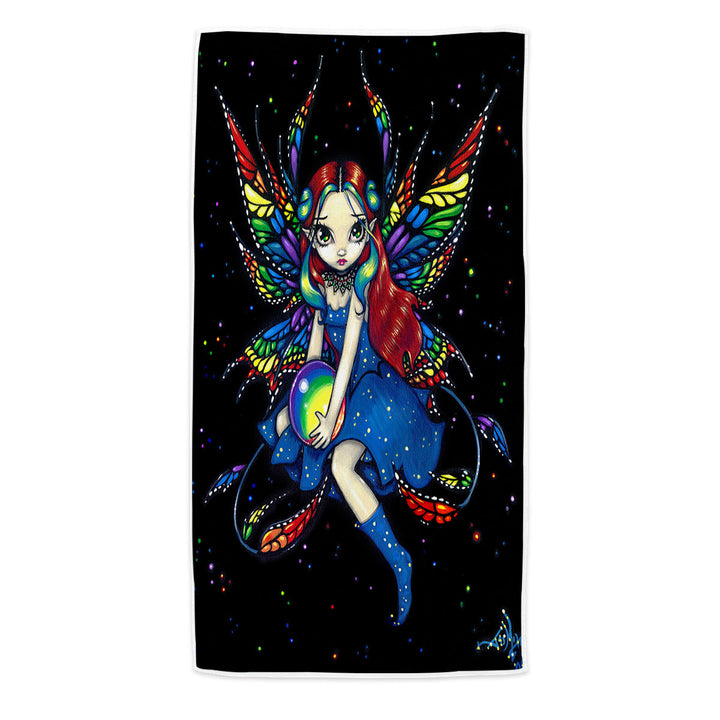 Midnight Rainbow Colorful Night Sky Fairy Swims Towel