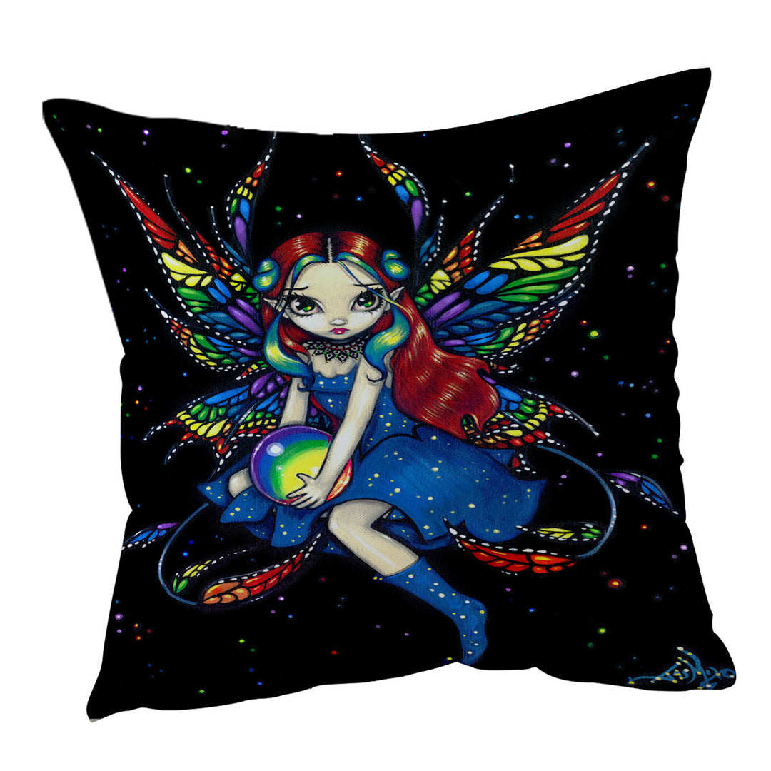 Midnight Rainbow Colorful Night Sky Fairy Throw Pillows