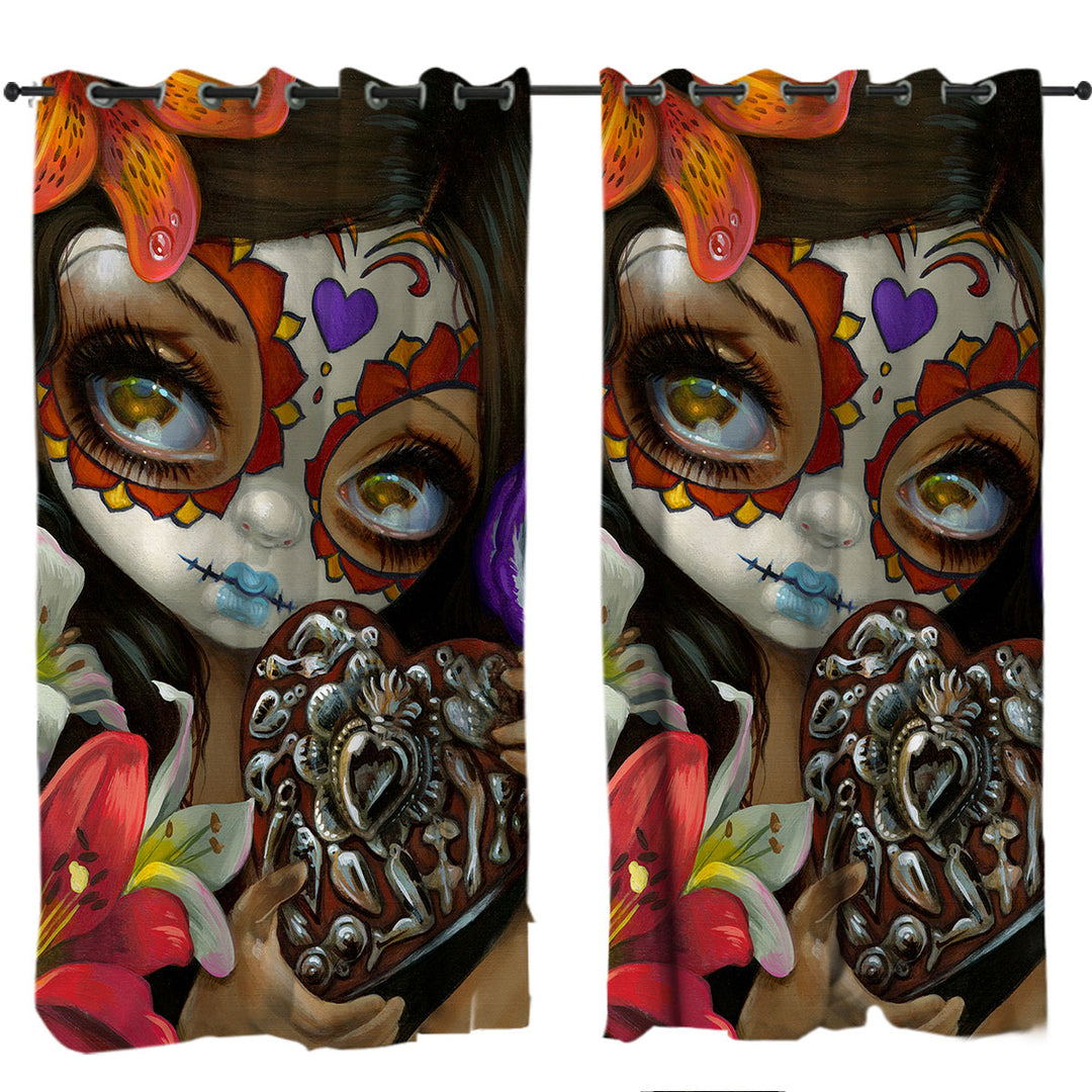 Milagros Corazon Day of the Dead Lovely Girl Curtains