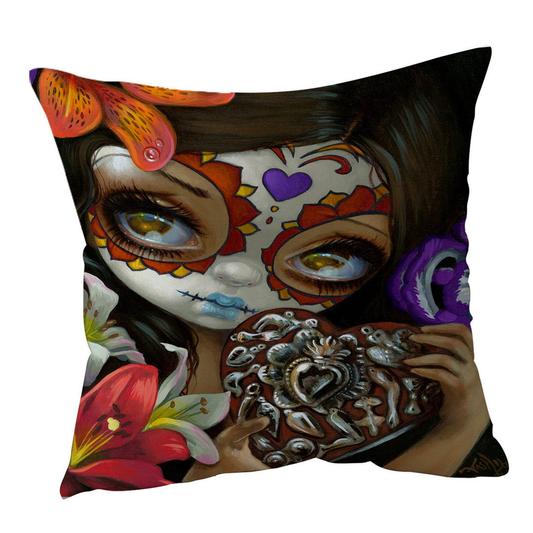 Milagros Corazon Day of the Dead Lovely Girl Cushions