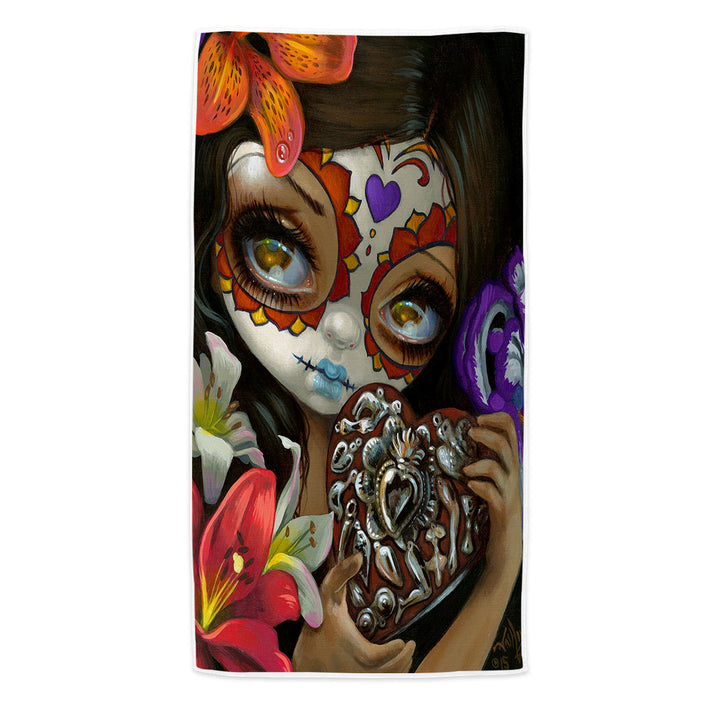 Milagros Corazon Day of the Dead Lovely Girl Pool Towels