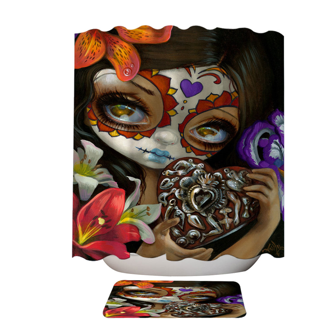 Milagros Corazon Day of the Dead Lovely Girl Shower Curtains