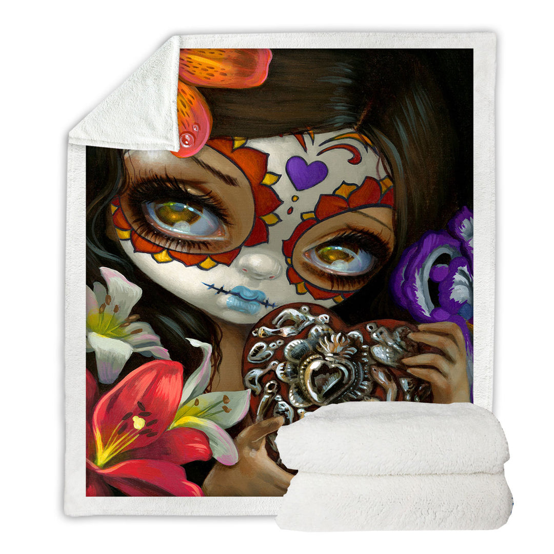 Milagros Corazon Day of the Dead Lovely Girl Throw Blanket