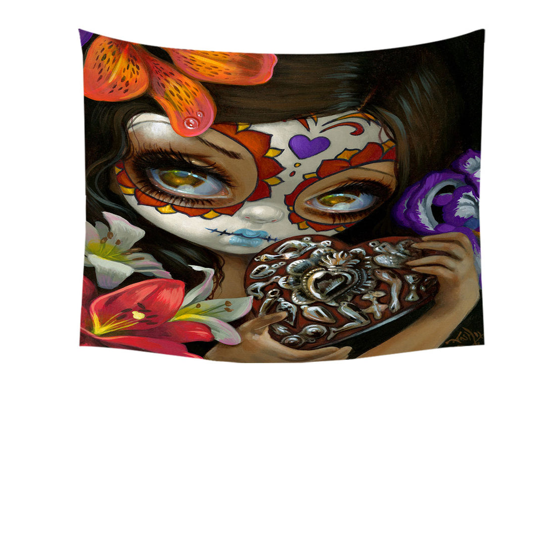 Milagros Corazon Day of the Dead Lovely Girl Wall Decor Tapestry