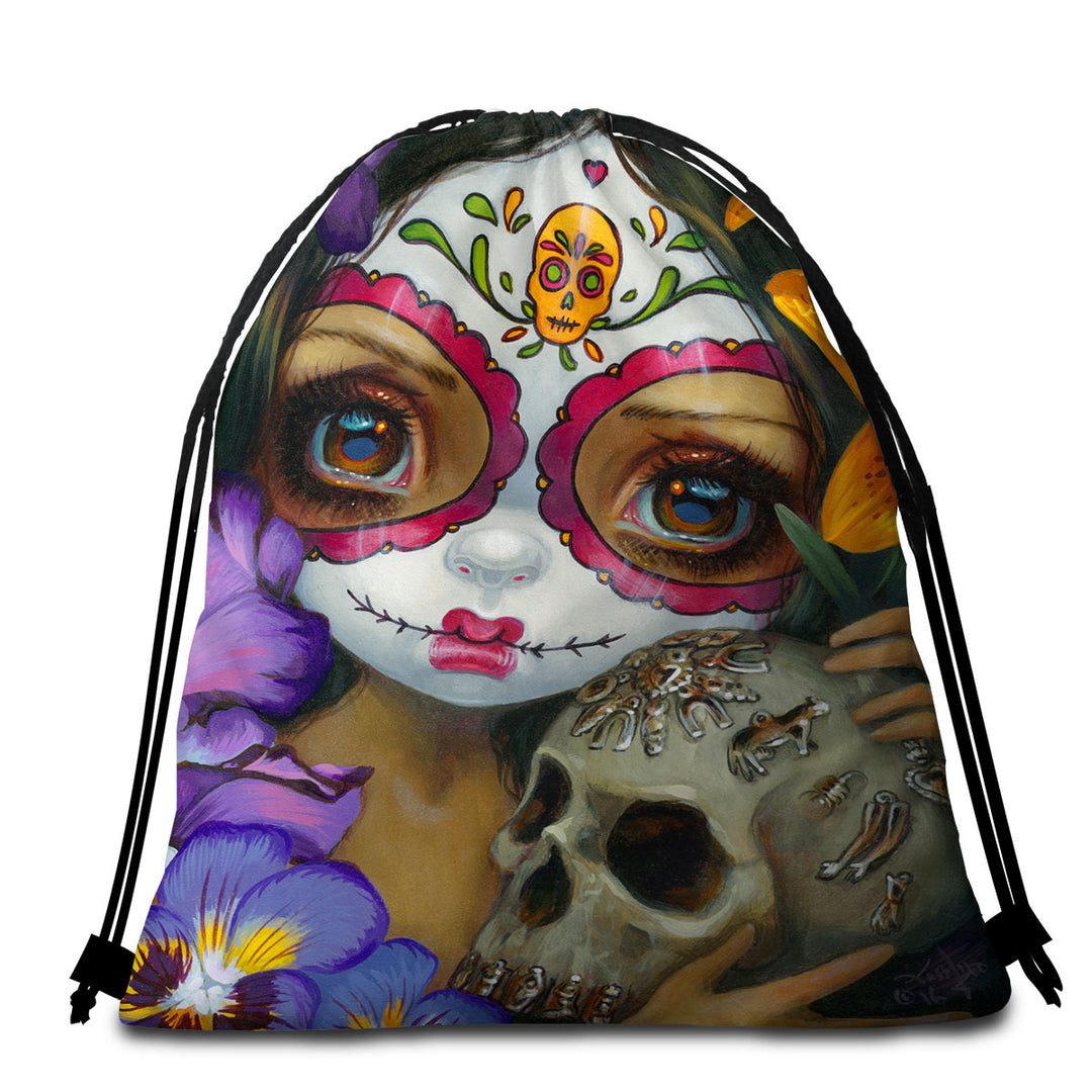 Milagros La Calavera Day of the Dead Beach Towels and Bags Set