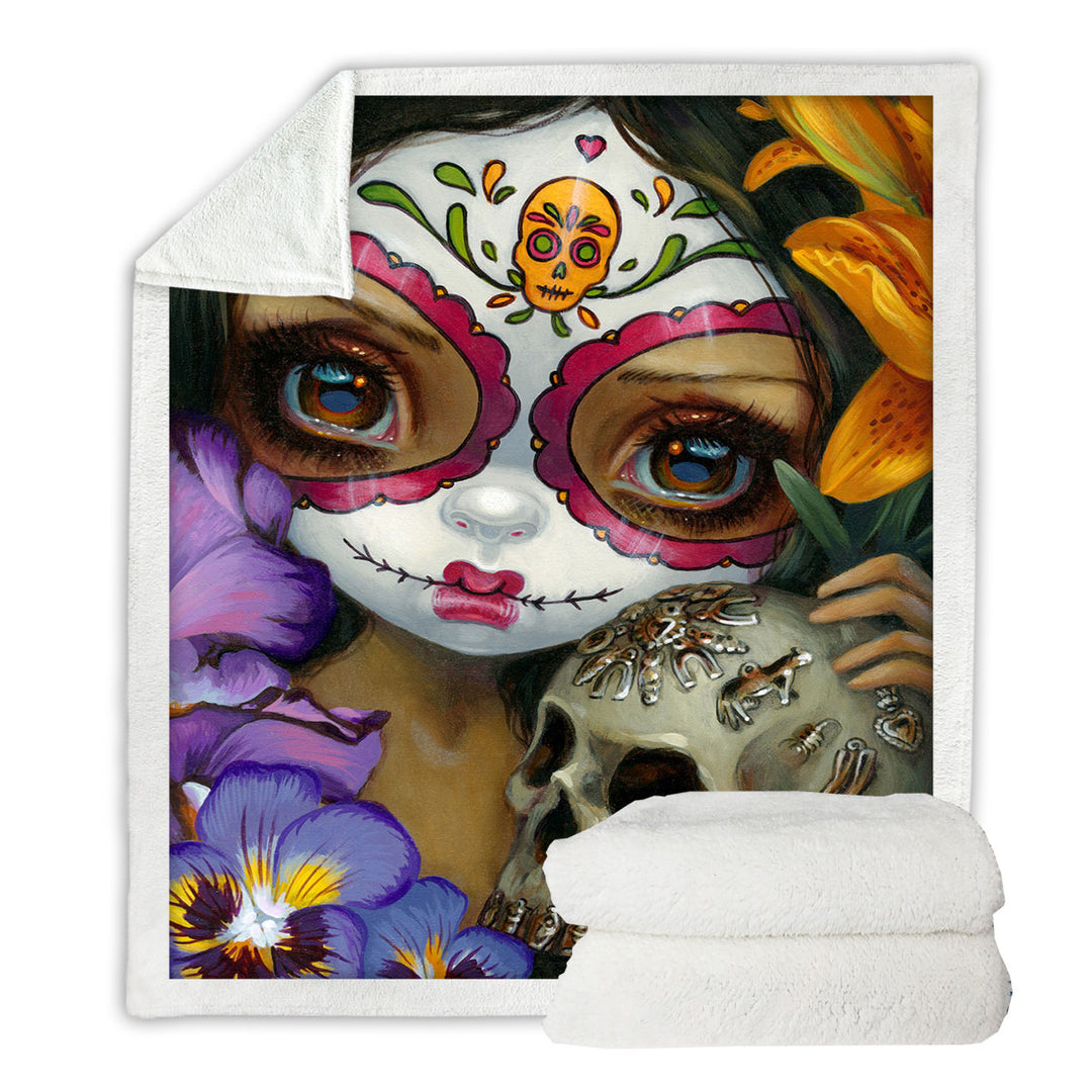 Milagros La Calavera Day of the Dead Throw Blanket