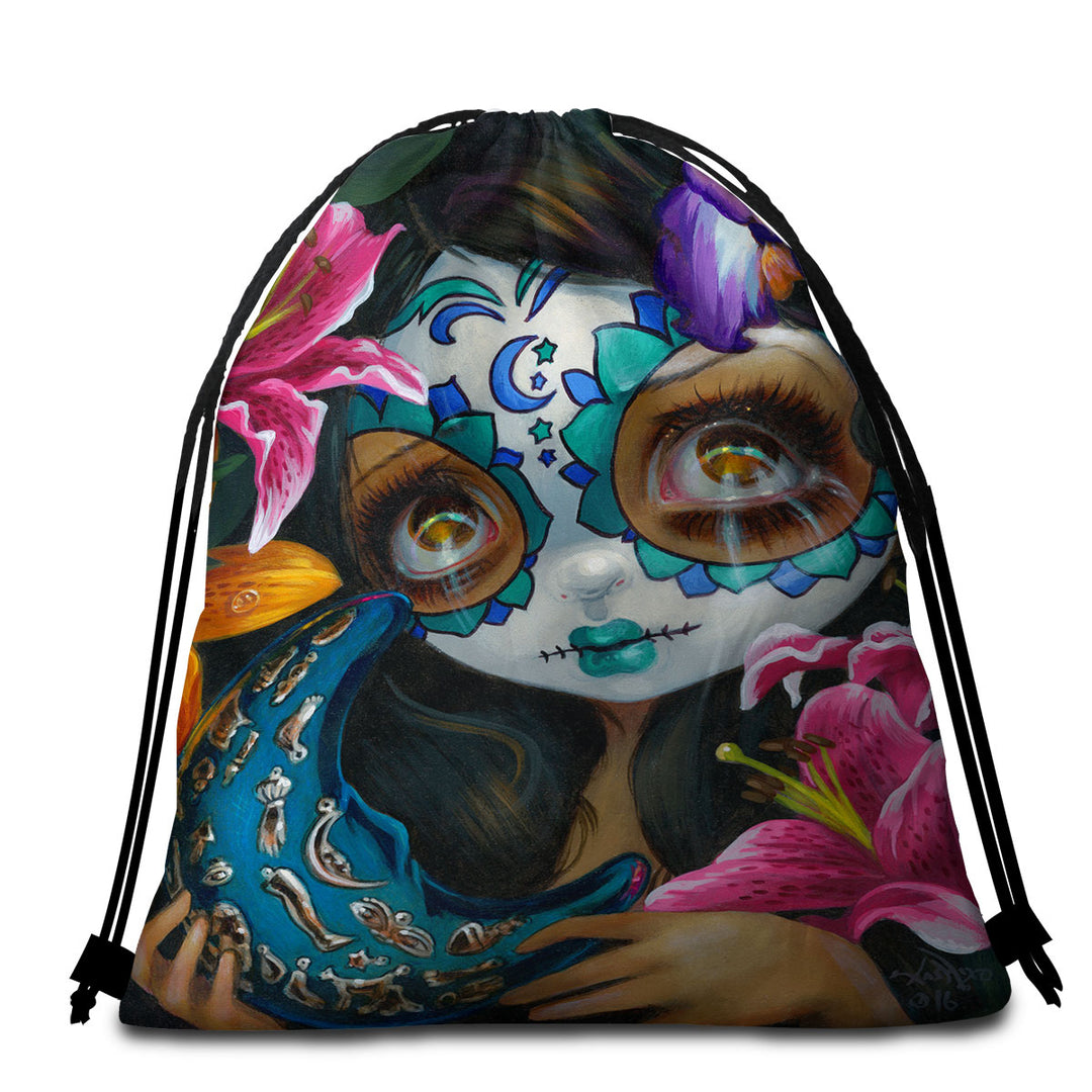 Milagros La Luna Day of the Dead Beach Towel